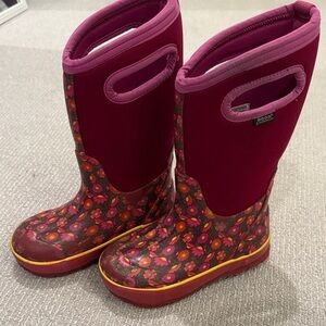 Bogs Kids Tall Floral Rain Boots - Magenta & Yellow Accents